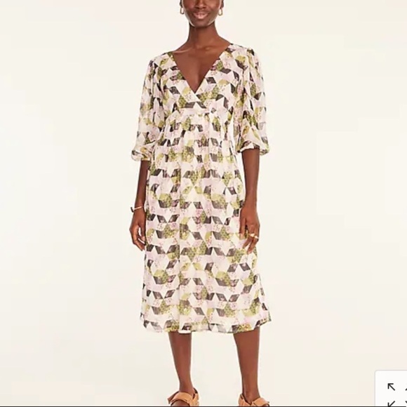 J Crew Lurex® chiffon midi dress in patchwork print BG460 - Picture 1 of 5